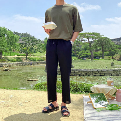 COTTON AND LINEN TROUSERS